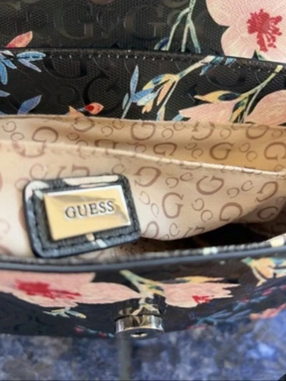 Guess “Kalei” Monogram Floral Print Crossbody Bag